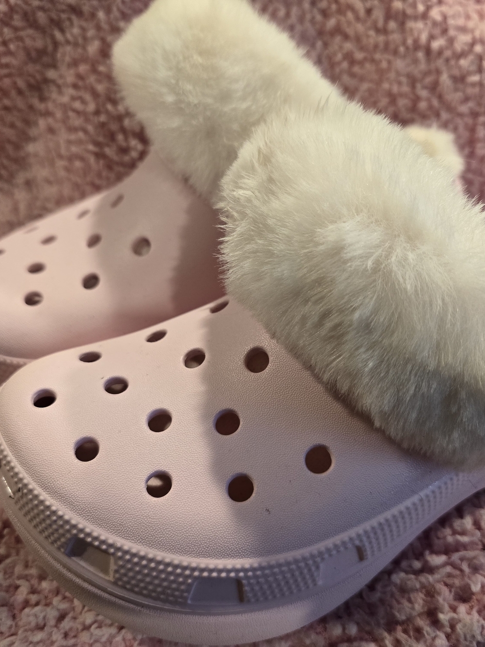 Faux Fur Lined Pink Croc Platform Clog Shoes Size 7
